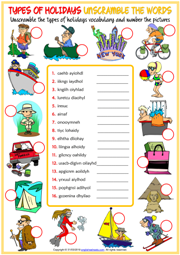Holiday Types ESL Vocabulary Worksheets